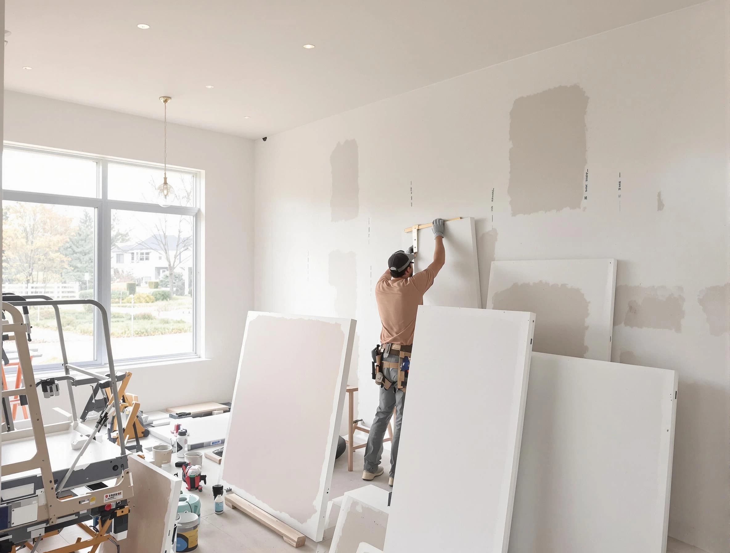 Strongsville House Painters precisely hanging drywall sheets in Strongsville, OH