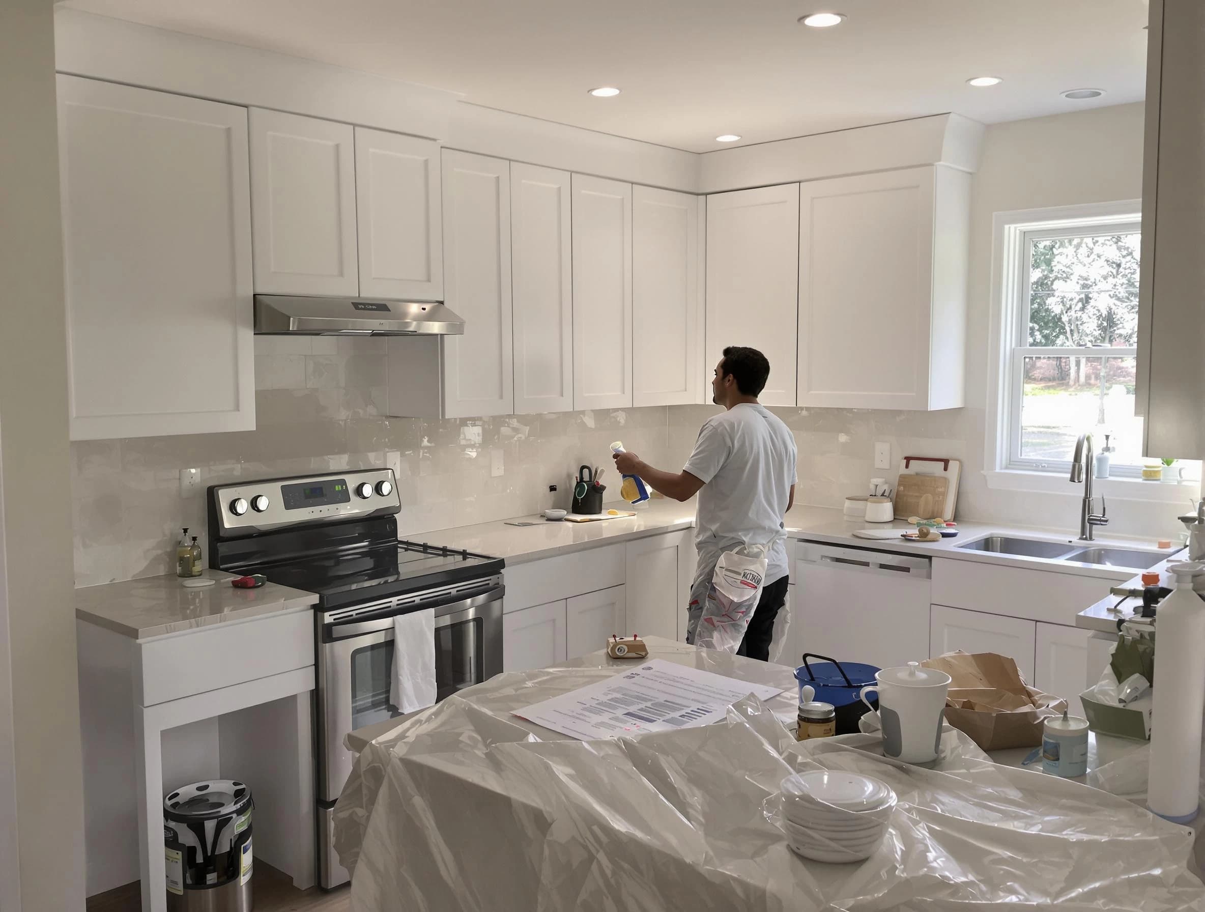 Strongsville House Painters performing detailed kitchen painting in Strongsville