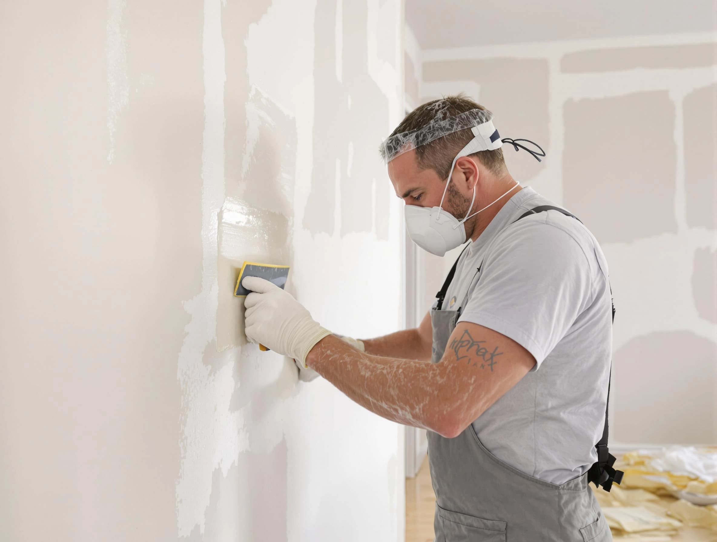 Strongsville House Painters technician applying mud to drywall seams in Strongsville, OH